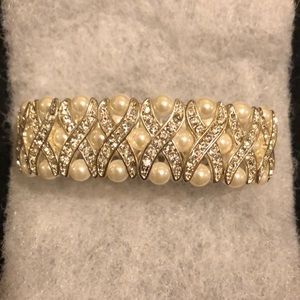 Rhinestone and pearl bangle bracelet